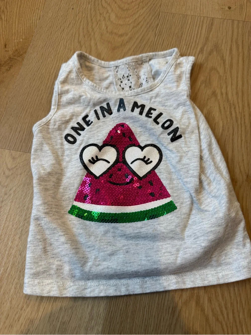The Children's Place White Tank with Pink & Green Sequin Watermelon